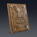 Wooden plaque with glass insert for 'Salesperson of the Year' award on a white background