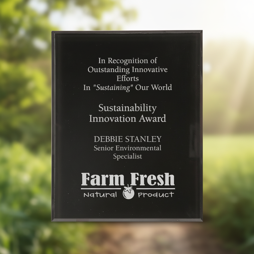 Plaque for Sustainability Innovation Award by Farm Fresh Natural Product