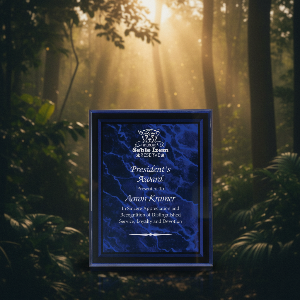 Plaque with 'Seble Izem Reserve' logo and text on a blue background