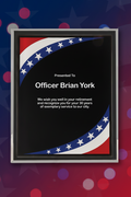Retirement certificate for Officer Brian York with American flag design