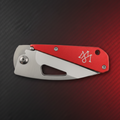 Red and silver pocket knife on a white background