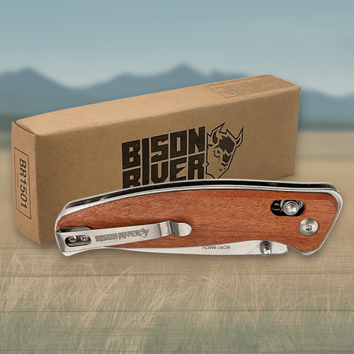 Bison River 4 1/2" Wood Button Lock Folding Knife