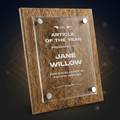 Wooden plaque with clear acrylic insert for 'Article of the Year' award