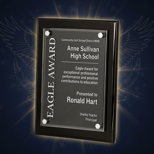 Eagle Award plaque for Anne Sullivan High School on a green background