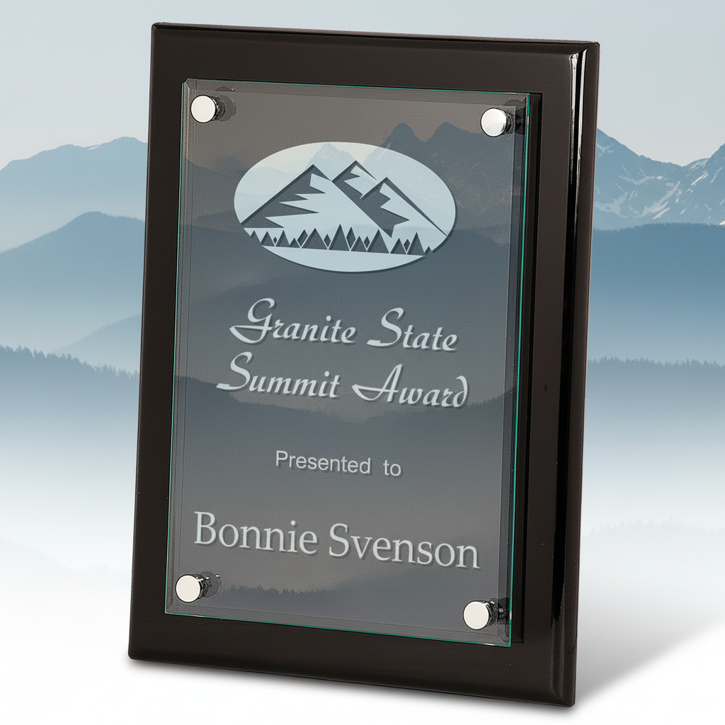 Granite State Summit Award plaque with engraved text on a clear background
