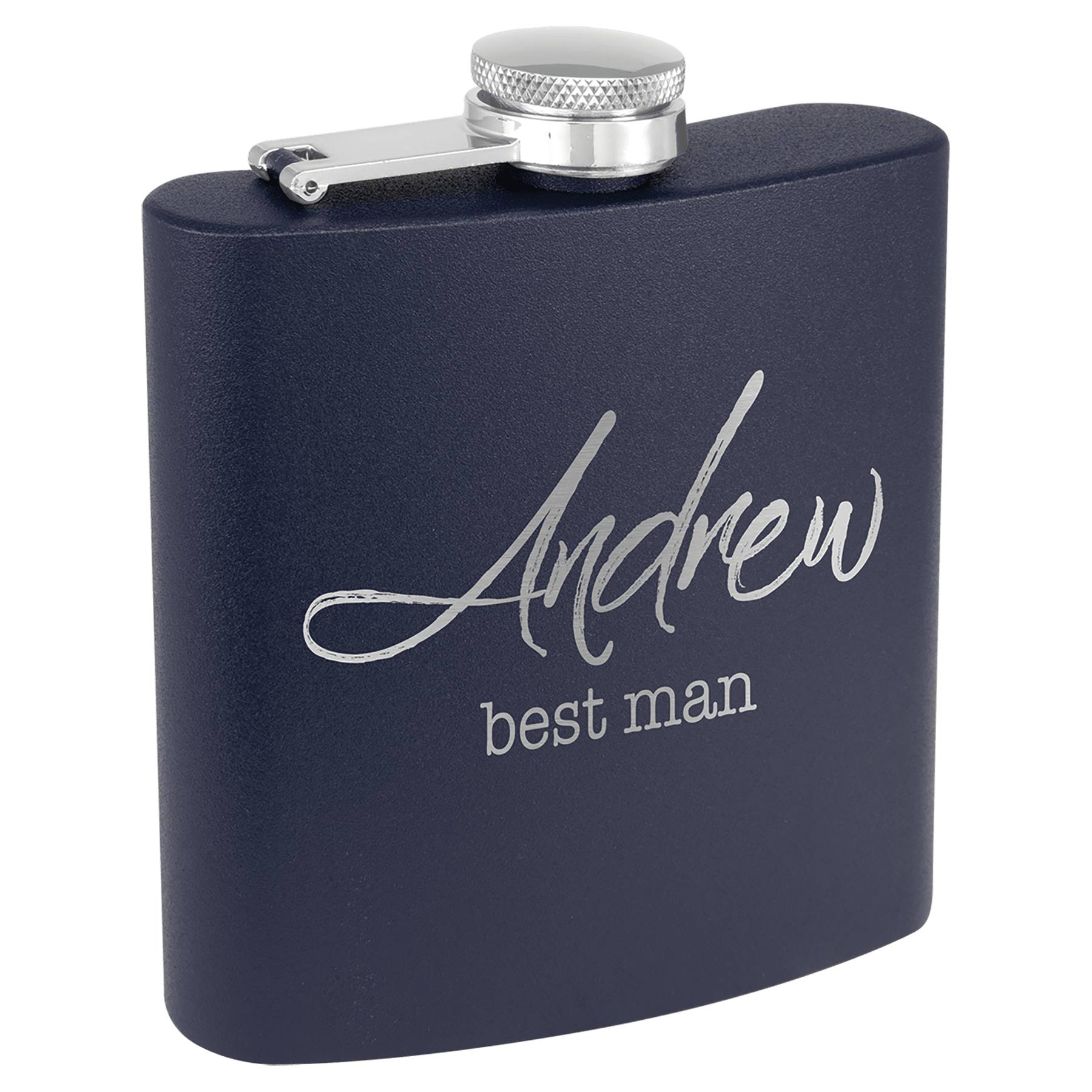 Matte Navy Blue Powder Coated Laserable Stainless Steel 6 oz. Flask