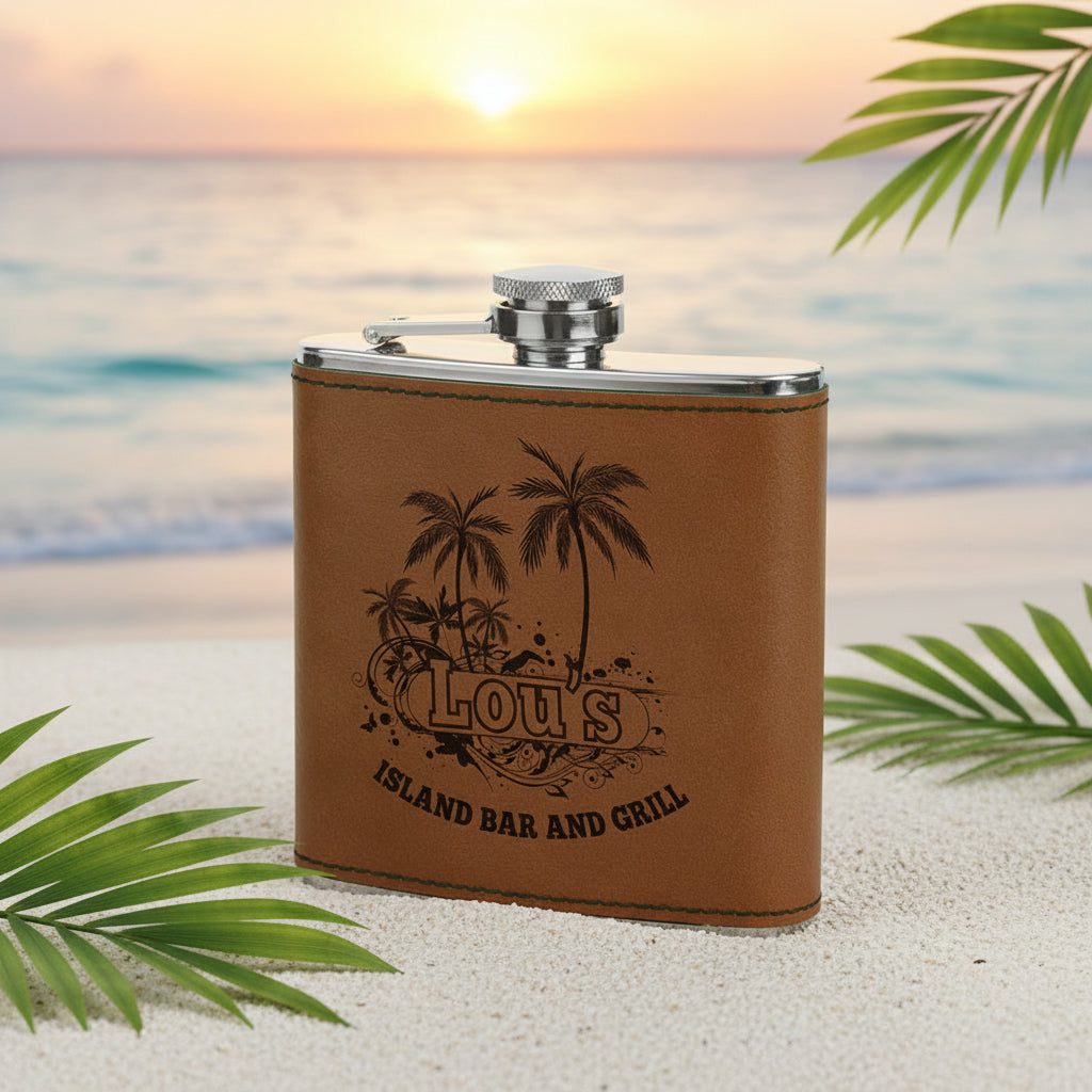 Dark Brown Laserable Leatherette Stainless Steel 6 oz. Flask