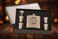 Stainless steel flask set with monogram in a black box