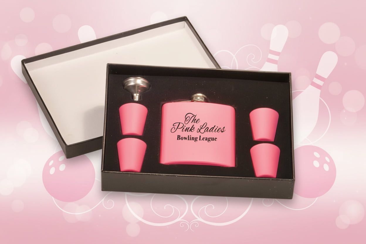 Matte Pink Flask Set in Black 6 oz. Presentation Box