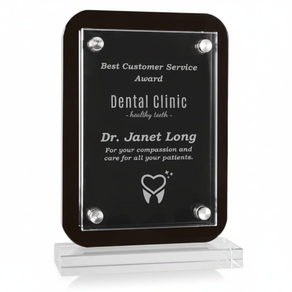 Black Floating Glass Standup Plaque