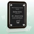 Plaque with engraved text for 'Best Customer Service Award' to a dental clinic and Dr. Janet Long.