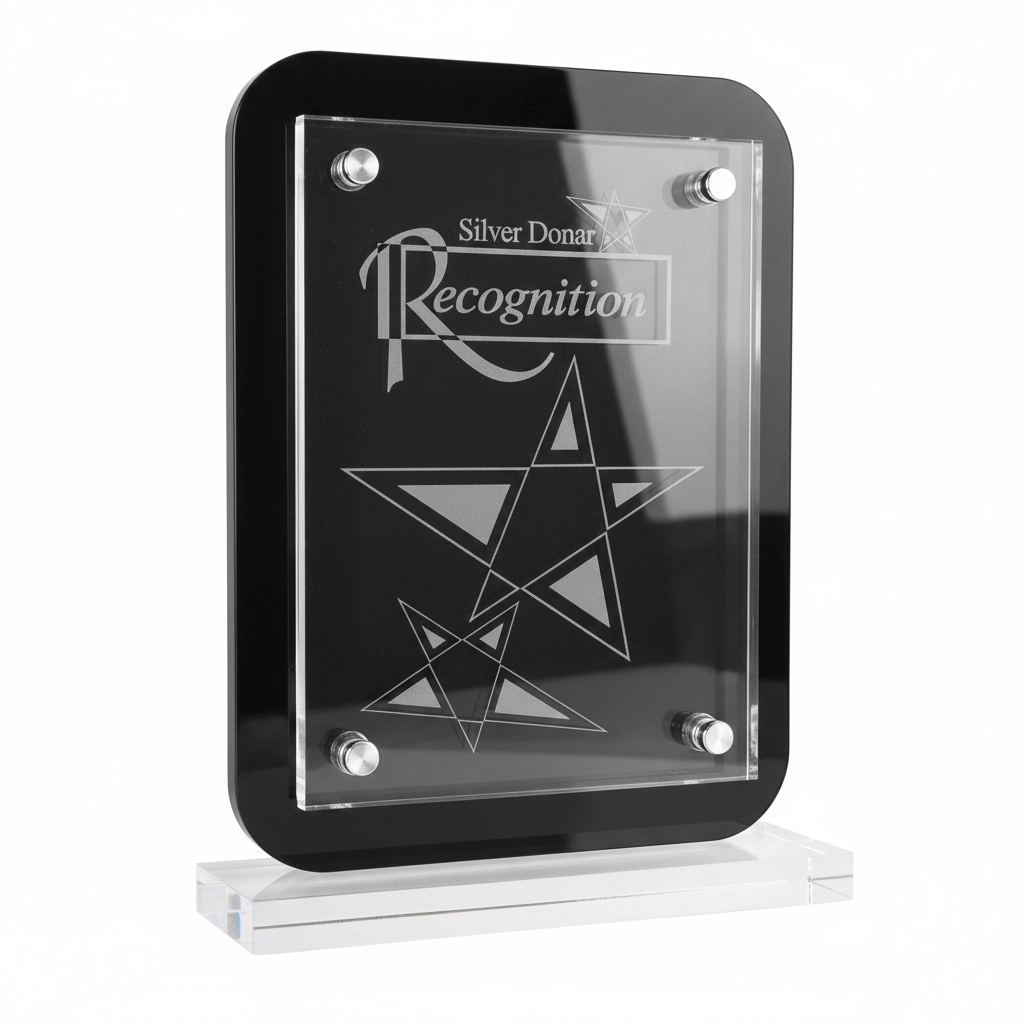 Black Floating Glass Standup Plaque