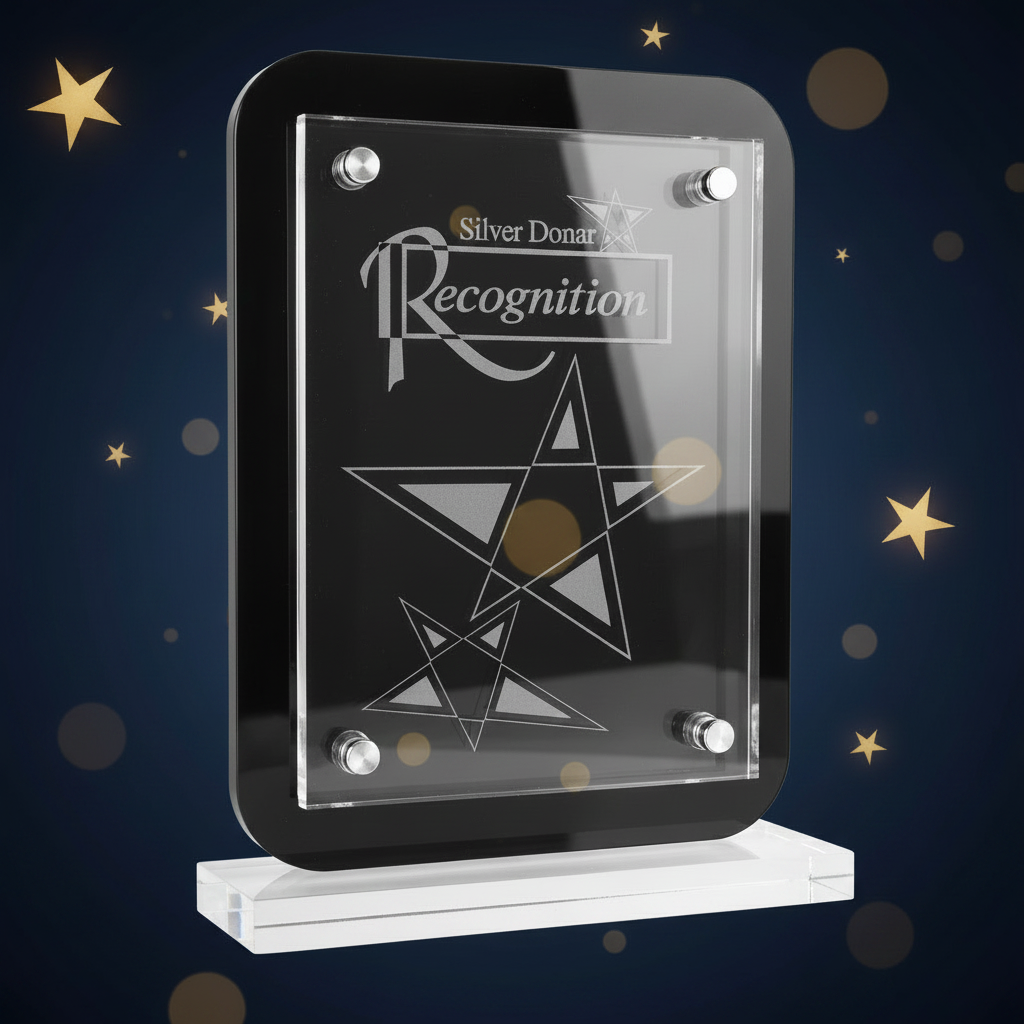 Decorative plaque with star design and 'Recognition' text on a white background