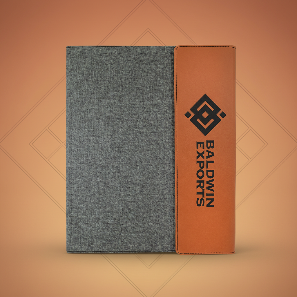 Rawhide Laserable Leatherette / Gray 9 1/2" x 12" Canvas Portfolio with Notepad