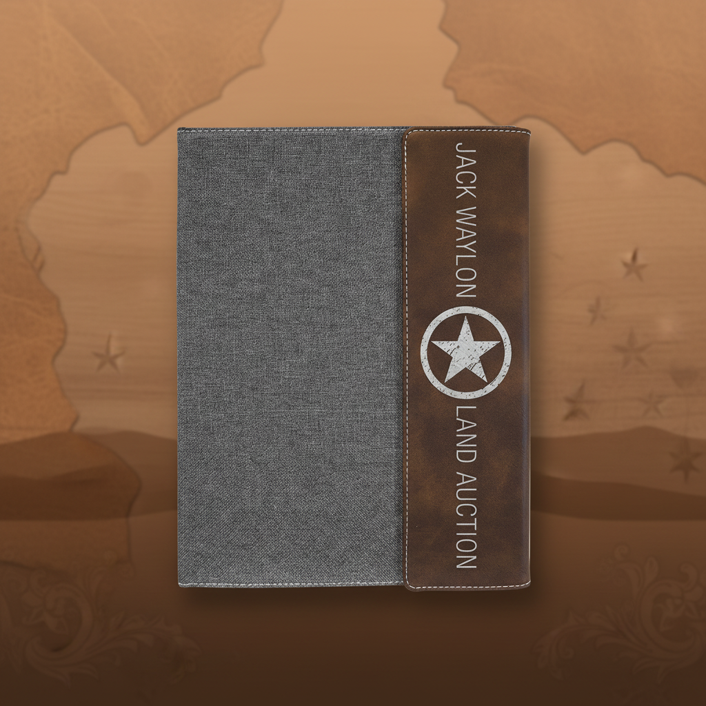 Rustic/Silver Laserable Leatherette/Gray 9 1/2"x12" Canvas Portfolio w/Notepad