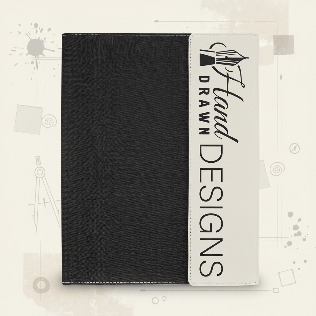 White Laserable Leatherette / Black 9 1/2" x 12" Canvas Portfolio with Note Pad