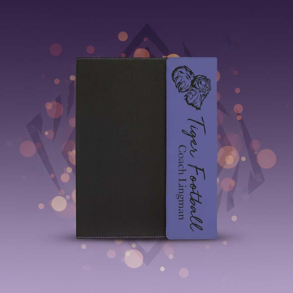 Purple Laserable Leatherette / Black 9 1/2" x 12" Canvas Portfolio with Note Pad