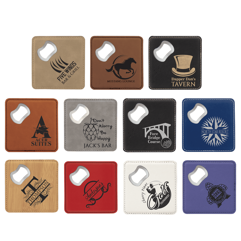 Personalized Leatherette Coaster with Bottle Opener