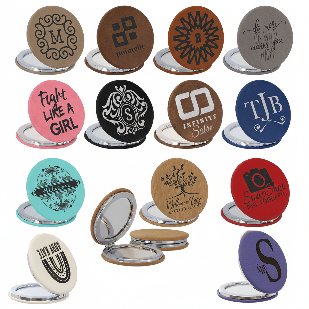Laserable Leatherette Compact Mirror