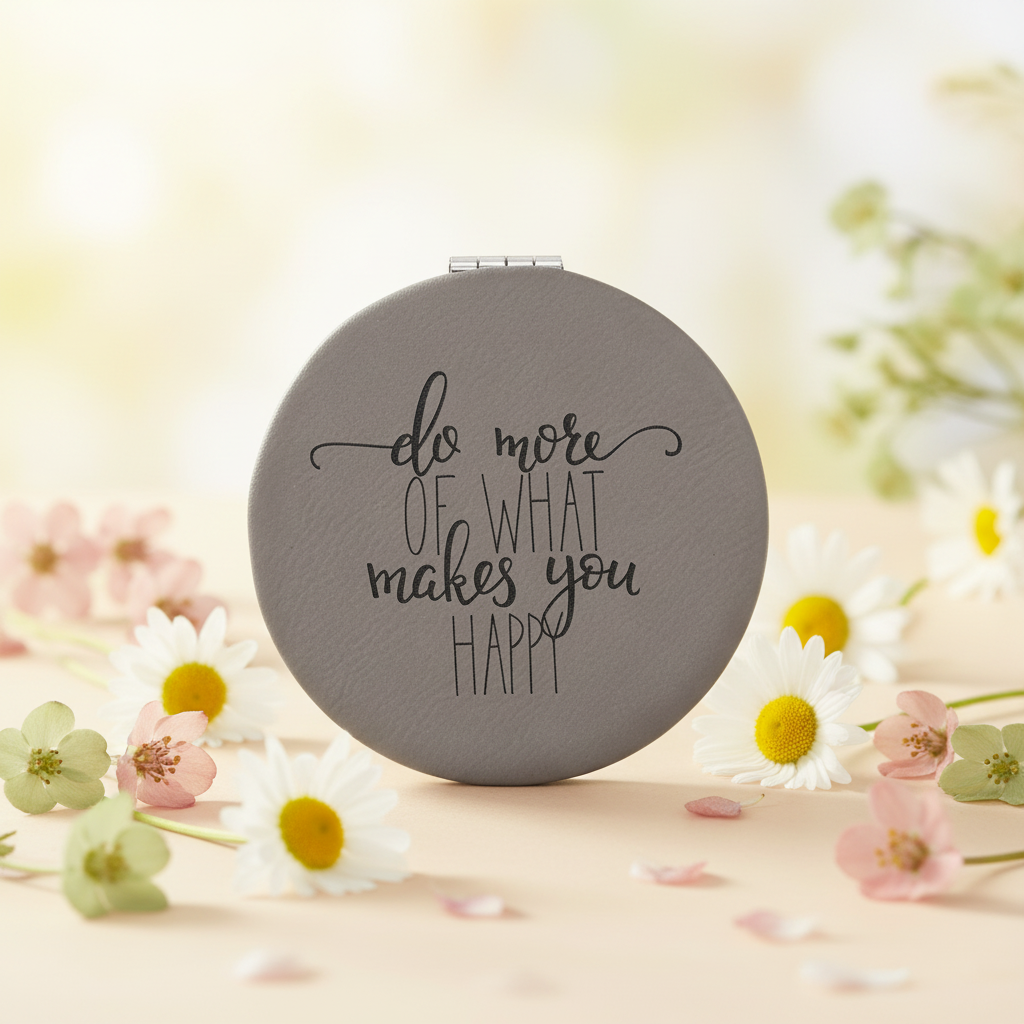 Gray 2 1/2" Laserable Leatherette Compact Mirror