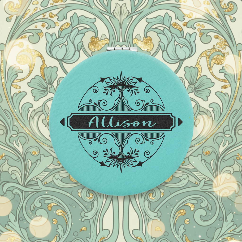 Teal 2 1/2" Laserable Leatherette Compact Mirror