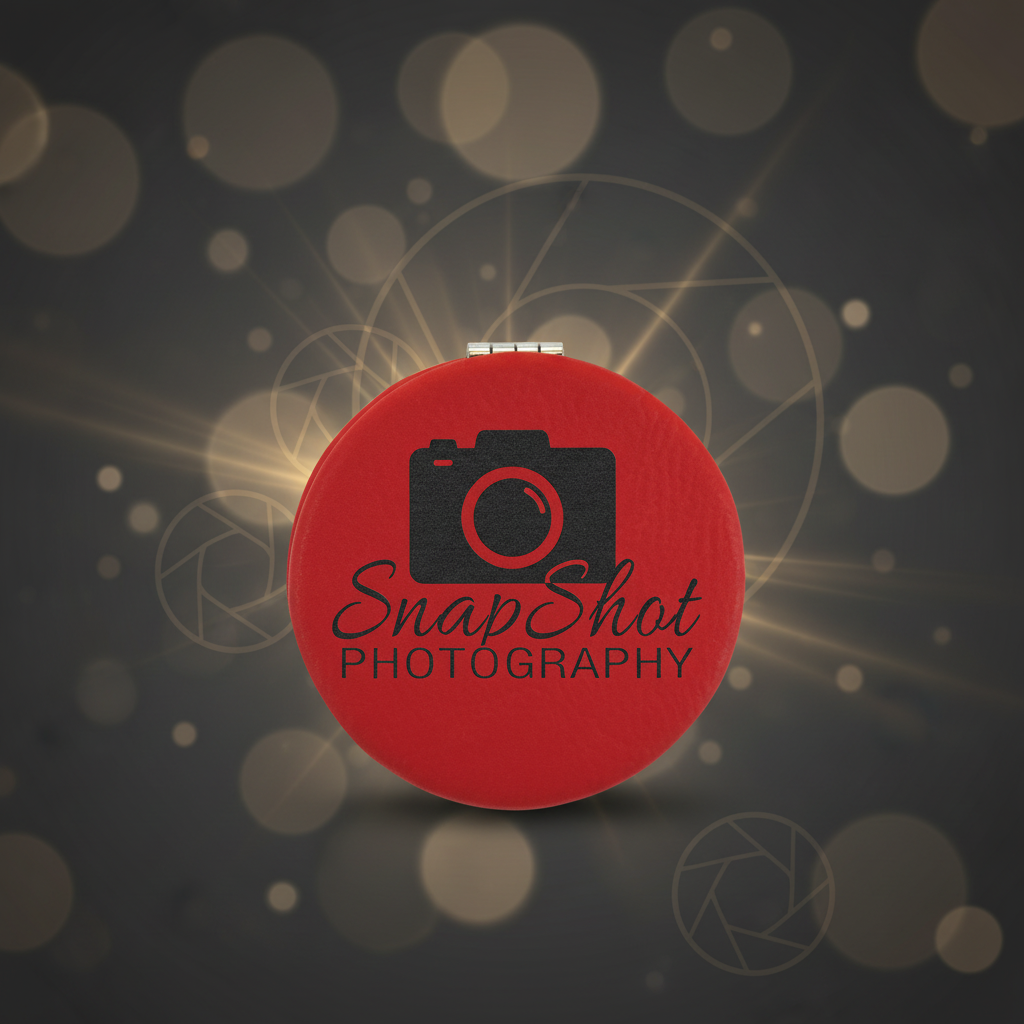 Red 2 1/2" Laserable Leatherette Compact Mirror
