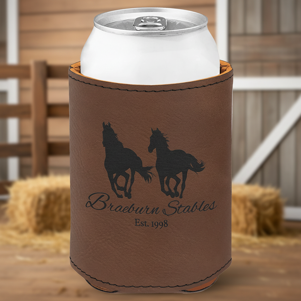 Dark Brown 3 3/4" Laserable Leatherette Beverage Holder