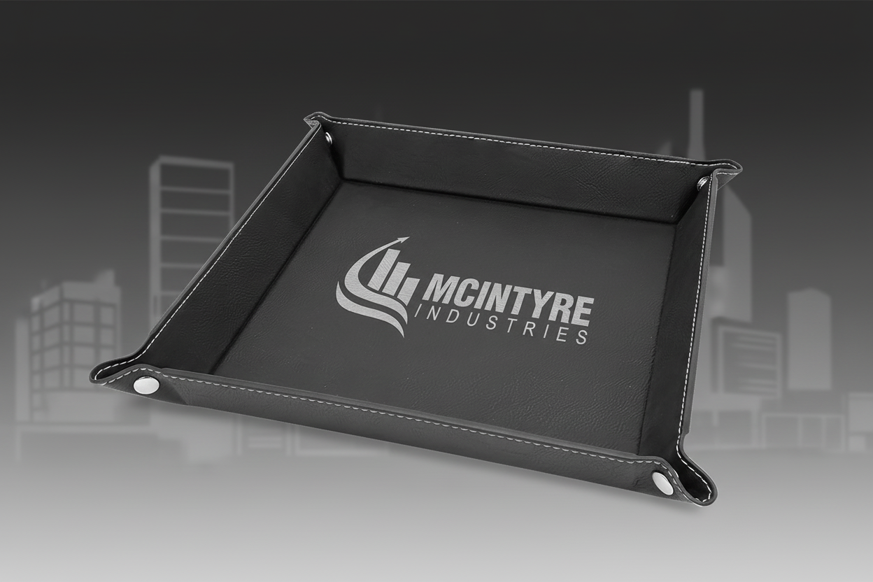 Black/Silver Laserable Leatherette Snap Up Tray with Silver 9" x 9" Snaps