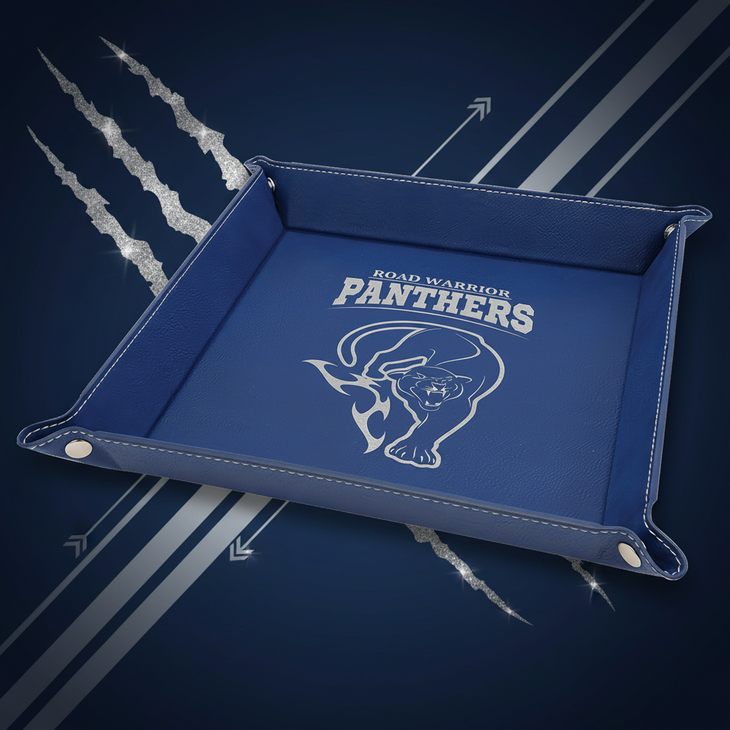 Blue/Silver Laserable Leatherette Snap Up Tray with Silver 9" x 9" Snaps