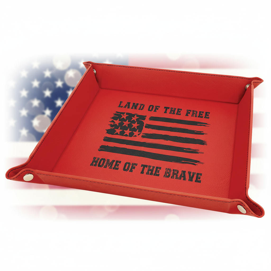 Red Laserable Leatherette Snap Up Tray with Silver 9" x 9" Snaps