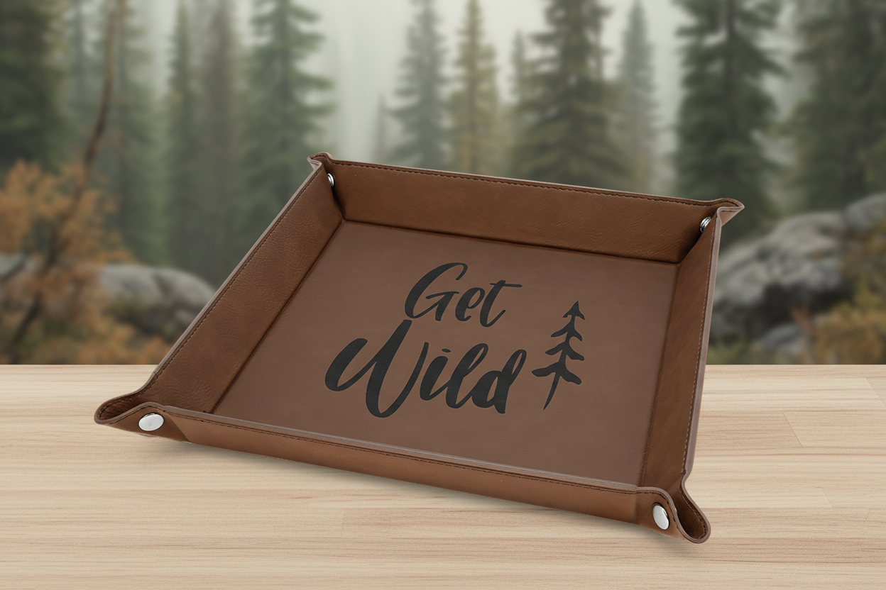 Dark Brown Laserable Leatherette Snap Up Tray with Silver 9" x 9" Snaps