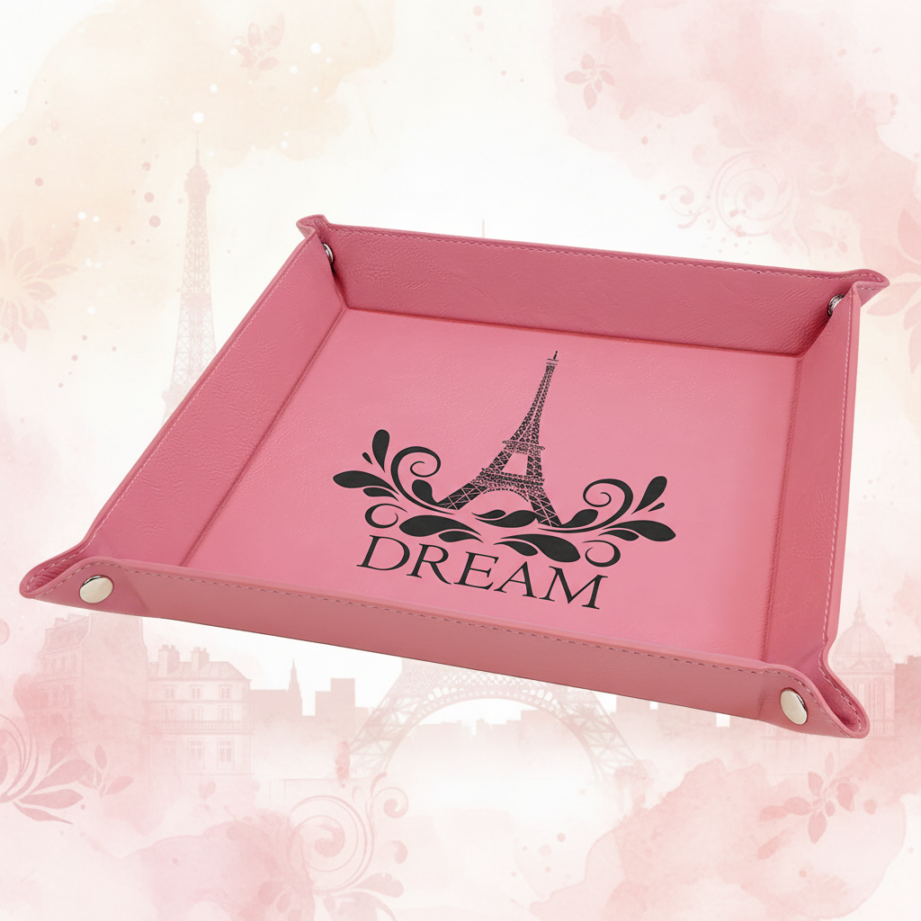 Pink Laserable Leatherette Snap Up Tray with Silver 9" x 9" Snaps