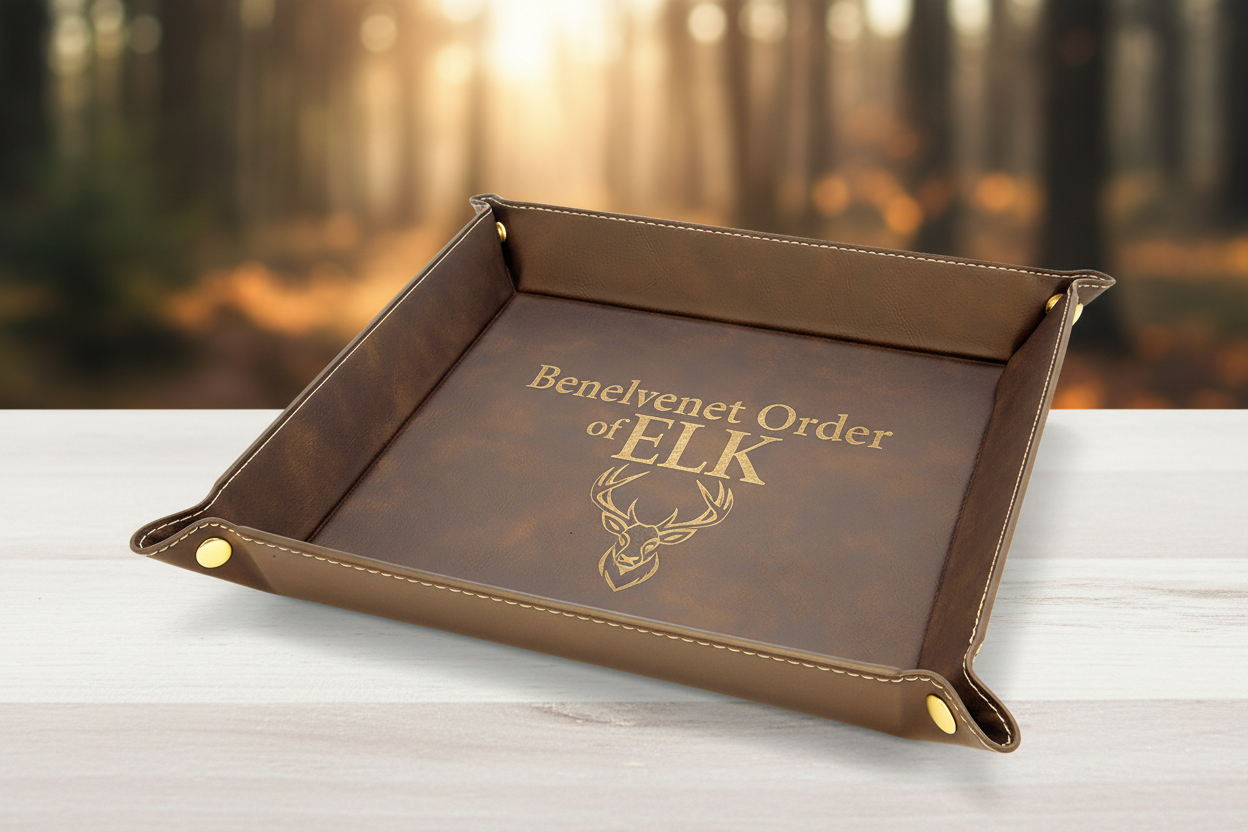 Rustic/Gold Laserable Leatherette Snap Up Tray with Gold 9" x 9" Snaps