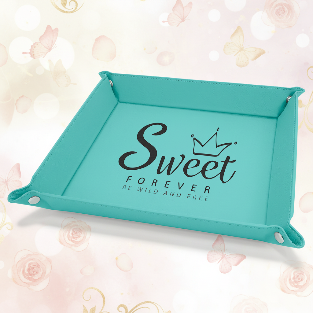 Teal Laserable Leatherette Snap Up Tray with Silver 9" x 9" Snaps