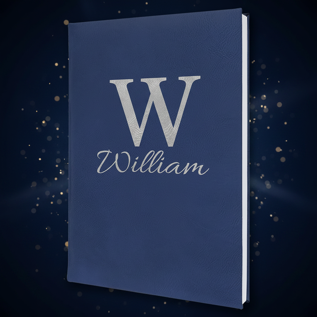 Blue/Silver 7" x 9 3/4" Laserable Leatherette Journal with Lined Notepad