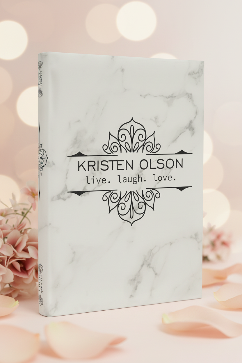 White Marble 7" x 9 3/4" Laserable Leatherette Journal with Lined Notepad