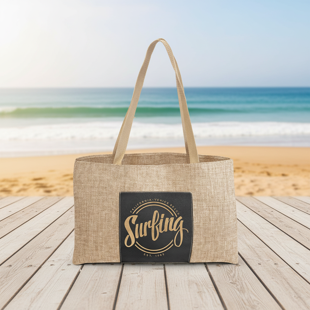 Black/Gold 19" x 12" Burlap Bag with 5" Laserable Leatherette Gusset