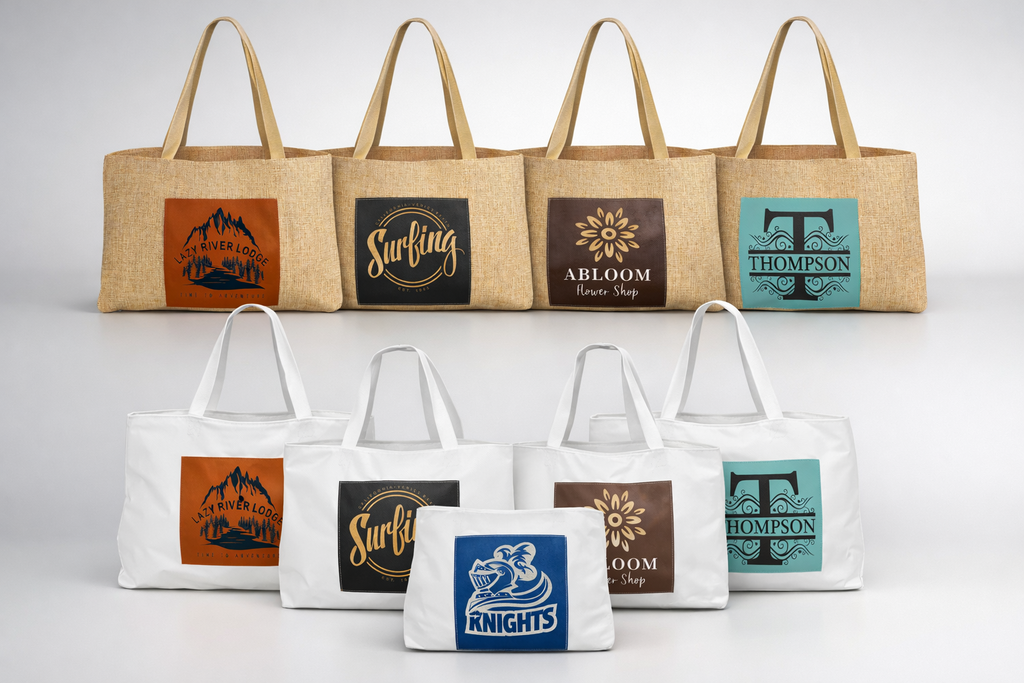 Personalized Burlap Tote Bag with Leatherette Gusset