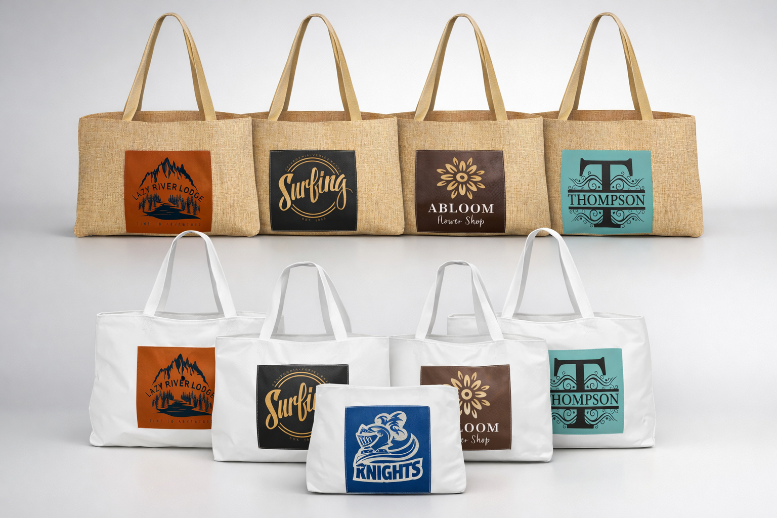 Personalized Burlap Tote Bag with Leatherette Gusset