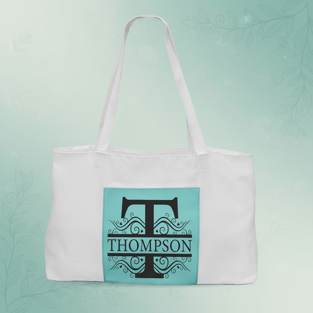White Bag with 5" Teal 19" x 12" Laserable Leatherette Gusset