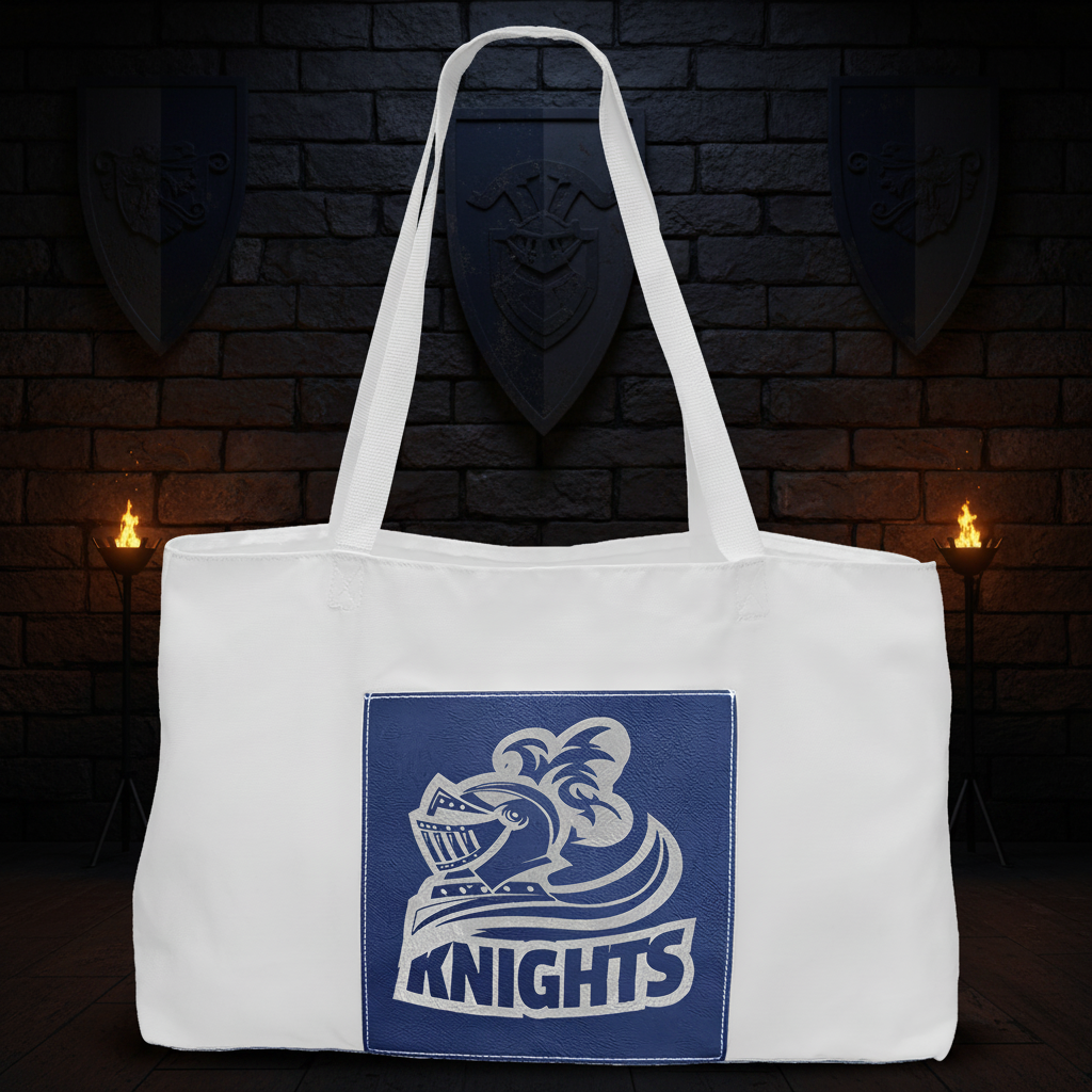 White Bag with 5" Blue/Silver 19" x 12" Laserable Leatherette Gusset