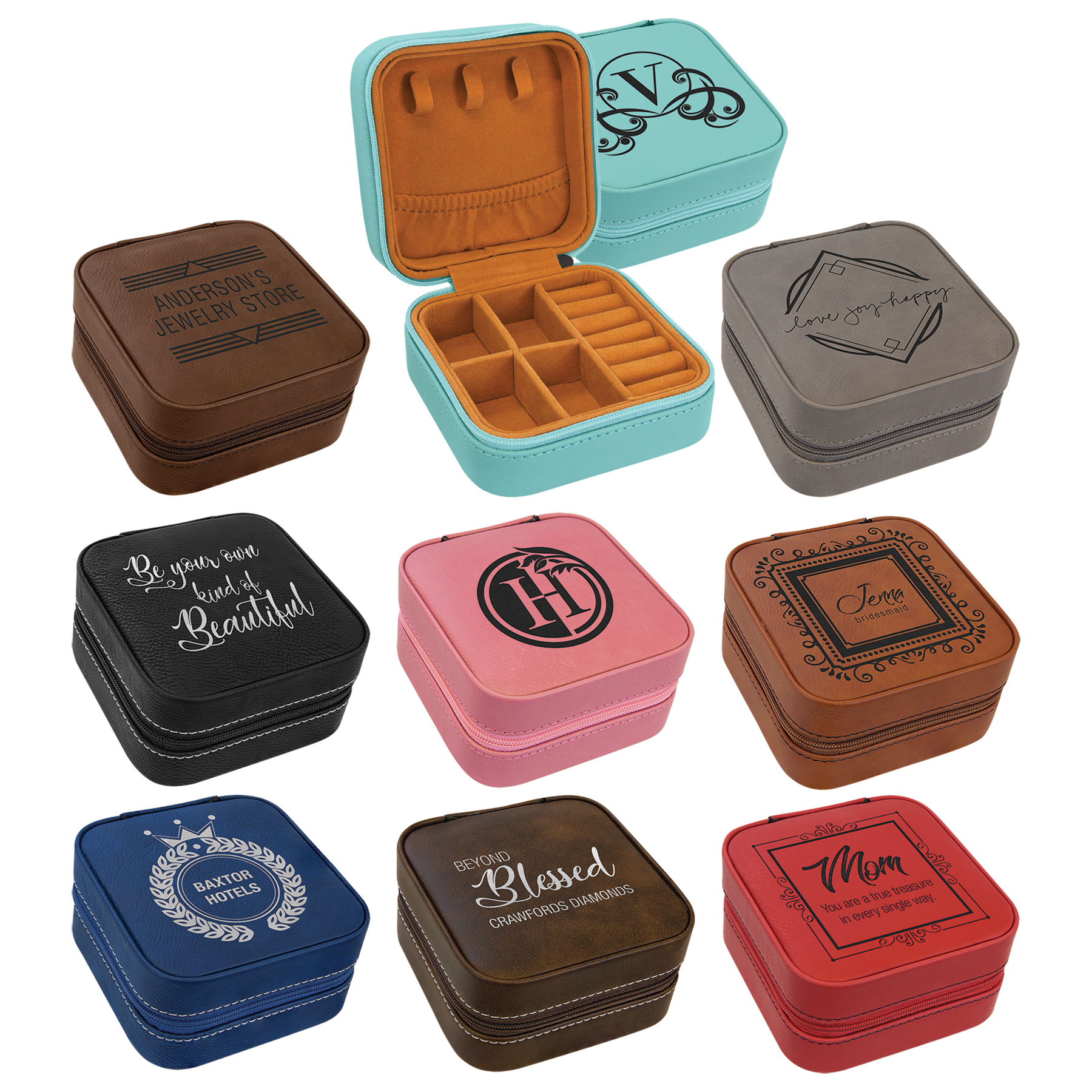 Personalized Leatherette Travel Jewelry Box 4" x 4" - Compact Engraved Case
