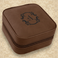 Dark Brown Laserable Leatherette Travel Jewelry Box with Black 4" X 4" Lining