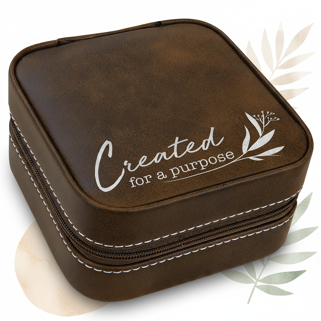 Rustic/Silver Laserable Leatherette Travel Jewelry Box with Black 4" X 4" Lining