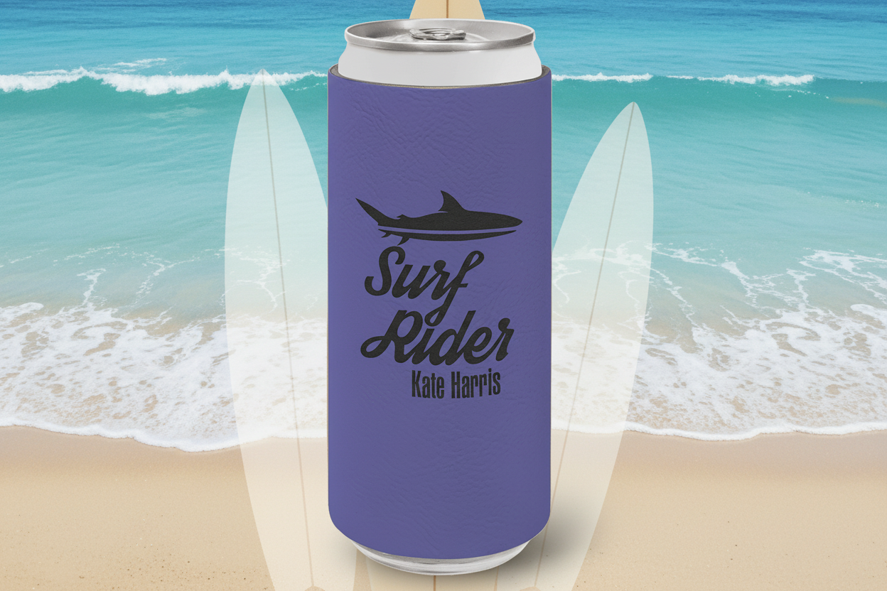 Purple Laserable Leatherette Slim Beverage Holder