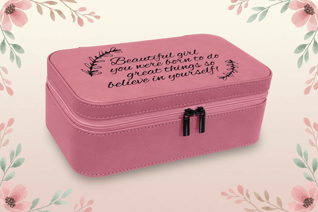 Pink 7 1/2" X 4 1/2" Laserable Leatherette Jewelry Box