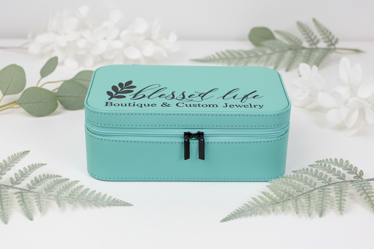 Teal 7 1/2" X 4 1/2" Laserable Leatherette Jewelry Box