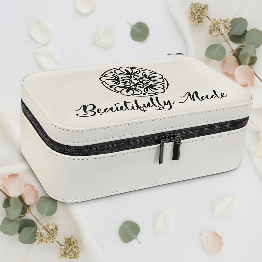 White 7 1/2" X 4 1/2" Laserable Leatherette Jewelry Box
