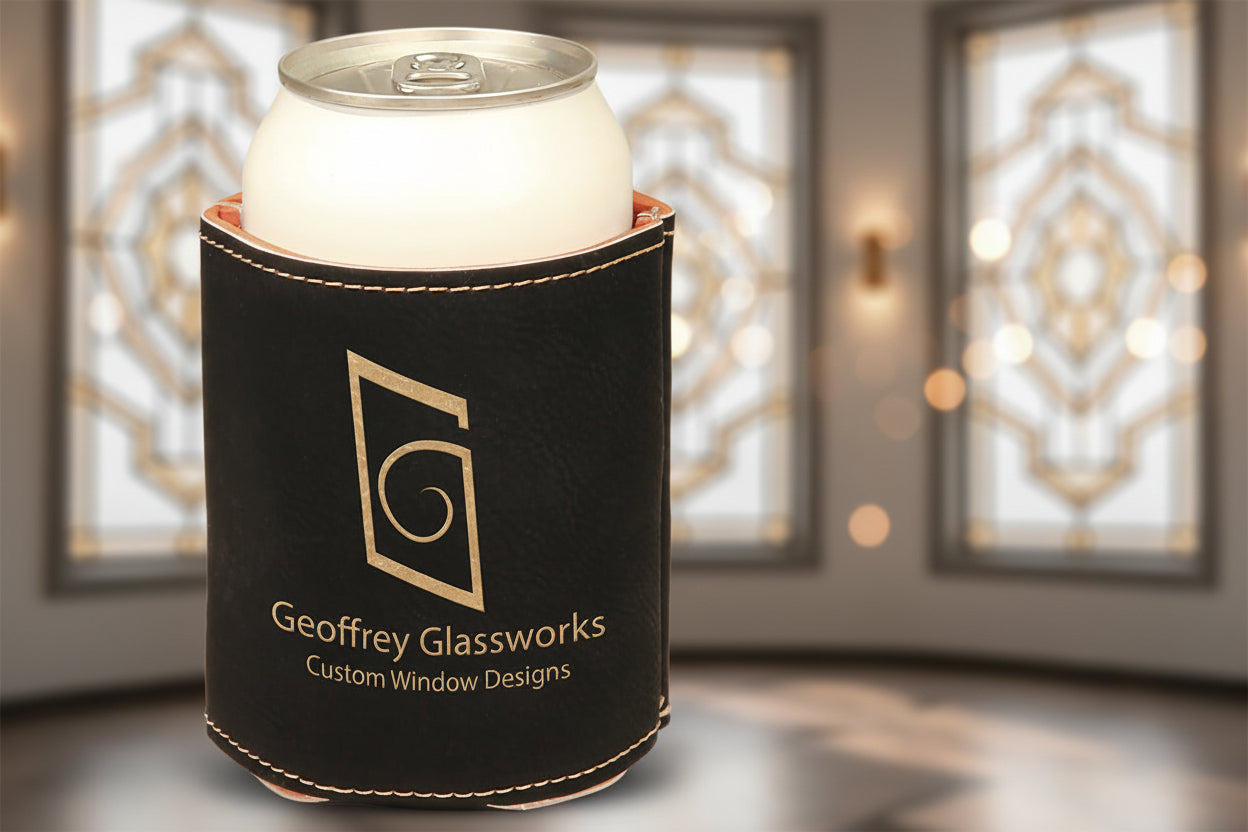 Black/Gold 3 3/4" Laserable Leatherette Beverage Holder