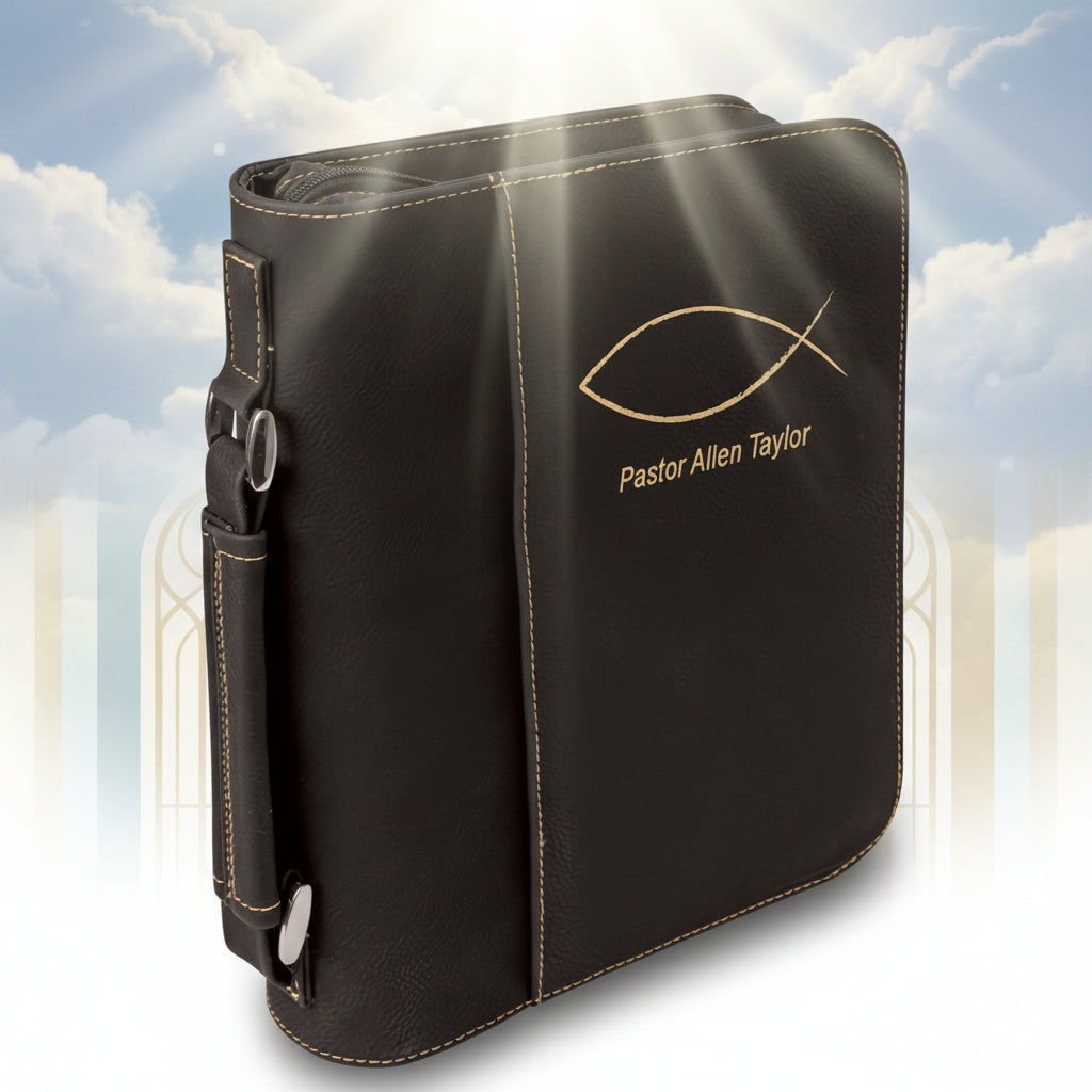 Black/Gold 7 1/2" x 10 3/4" Leatherette Book/Bible Cover with Handle & Zipper